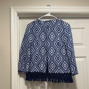 J. McLaughlin Blue and White Patterned Jacket